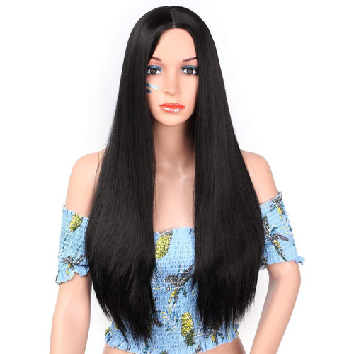New European and American fashionable wigs for women, summer African black wigs for women, medium-parted long straight hair, limited time hair delivery website