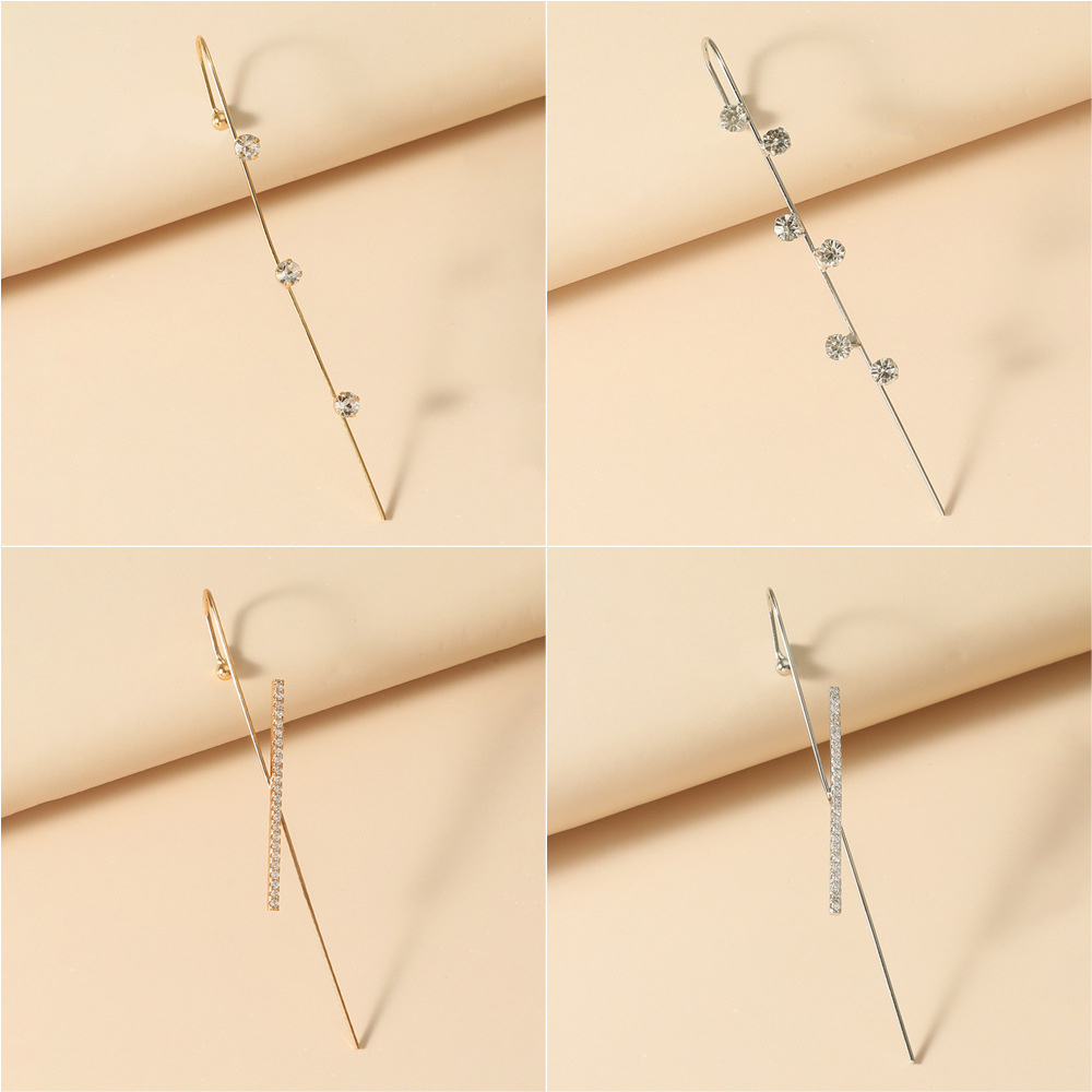 Embedded Diamond Simple Piercing Ear Needles Lightning Leaf Diagonal Stud Earrings display picture 7