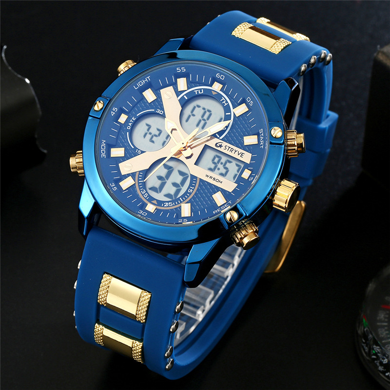 STRYVE hombres multi-función Deportes impermeable reloj electrónico Calendario de cuarzo reloj de cuarzo luminoso S8021