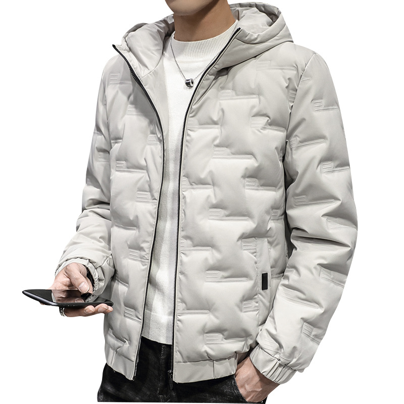 Vêtements pour hommes Veste d'hiver en coton pour hommes avec capuche, fine et fine, légère, courte et à la mode, veste chaude en coton pour hommes_voghion.com