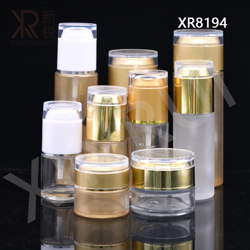 现货化妆品包材玻璃瓶膏霜精华液乳液爽肤水亚克力沙金盖喷雾瓶