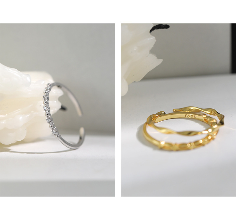 Korean S925 sterling silver ring micro-inlaid zircon open fine ring female