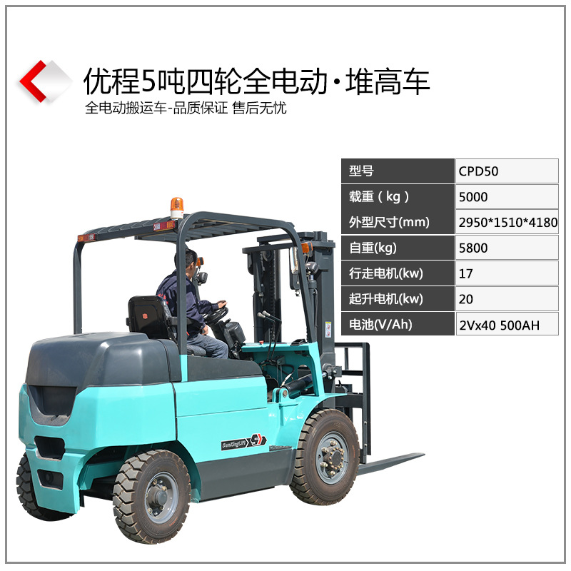 Camión elevador eléctrico de cuatro ruedas de Youcheng, carretilla elevadora elevadora eléctrica, carretilla elevadora de baterías, carretilla elevadora