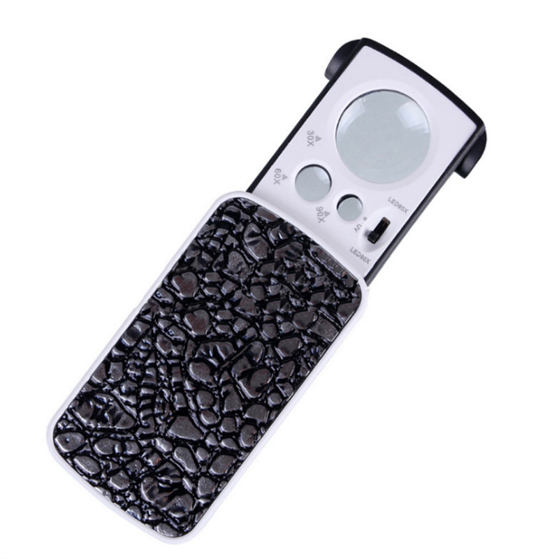 30倍60倍90倍抽拉式带led灯UV验钞灯珠宝玉石鉴定放大镜774-3ZX1