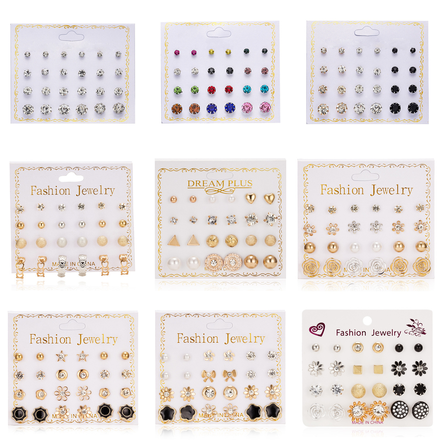 Fashion Geometric Alloy Inlay Zircon Women's Ear Studs 12 Pairs display picture 5