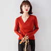 Long sleeve loose V-neck Pullover women’s fashion solid color Korean knitwear