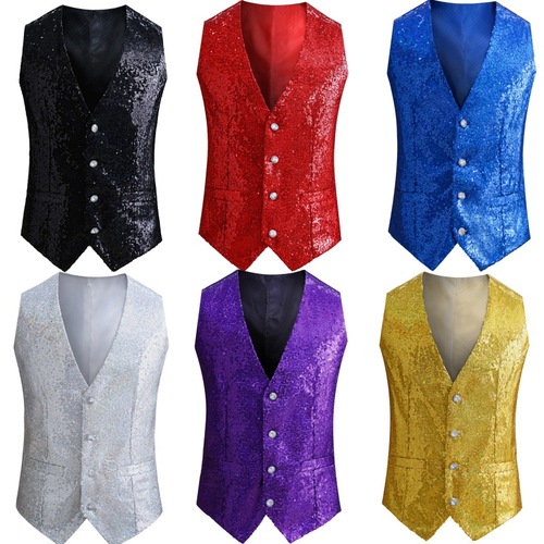 Men's youth preteen jazz dance clothing music production red black blue gold sequins stage waistcoat magician rapper dancers dance performance vests for man