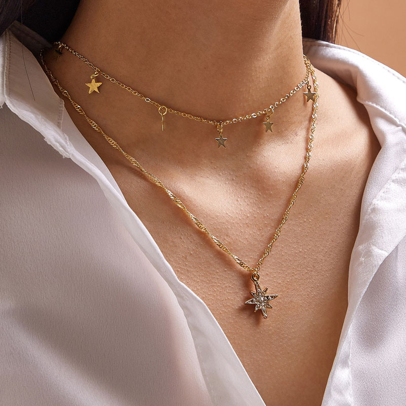 New Snowflake Simple And Versatile Five-pointed Star Alloy Clavicle Chain Long Money For Women display picture 1