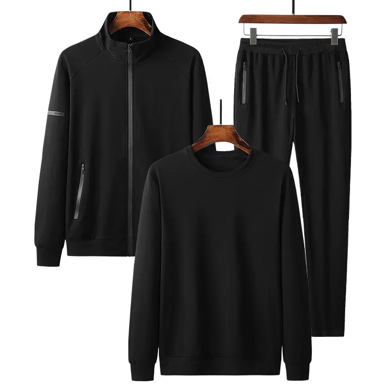 秋冬季新款运动套装男士开衫长裤三件套中老年套装休闲套装188