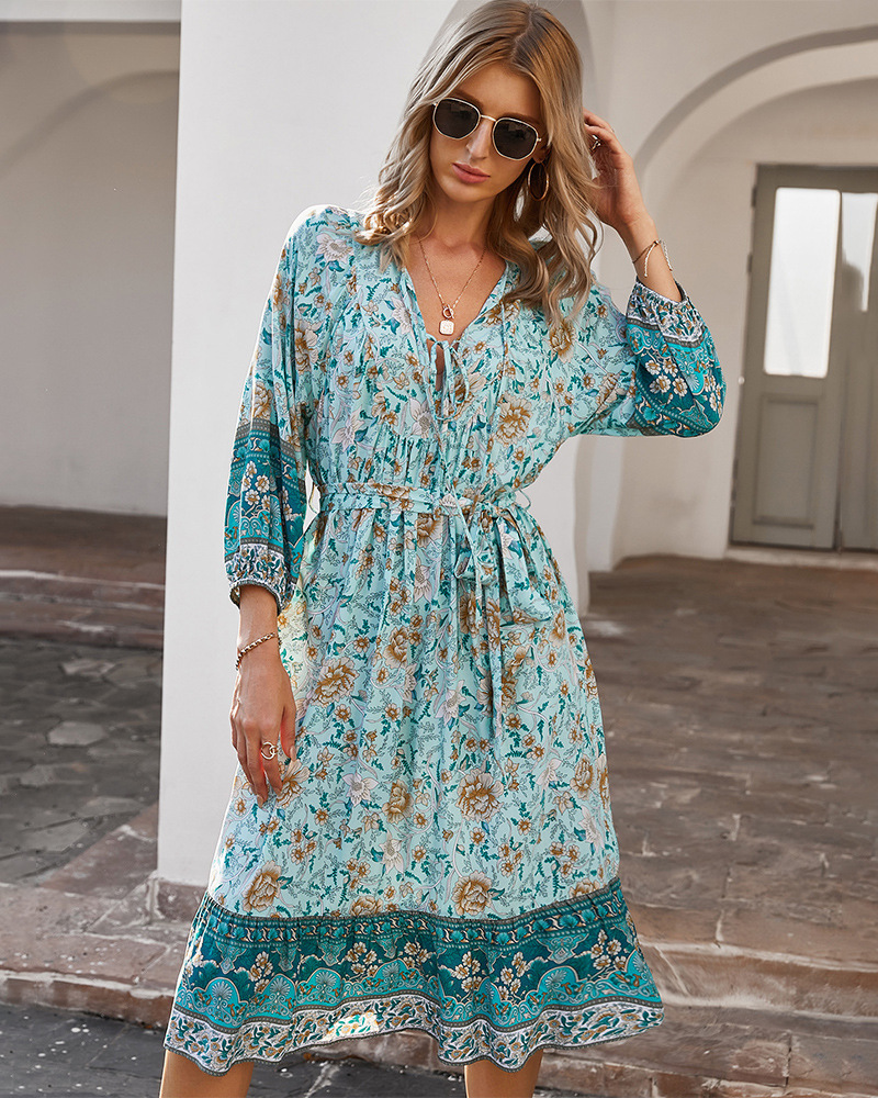 printed 7-point sleeve dress  NSDY15649