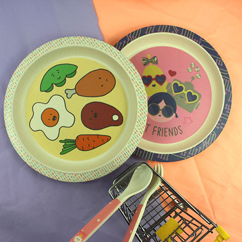 竹纤维竹粉儿童圆盘水果小点心盘宝宝辅食家庭餐具可定制图案