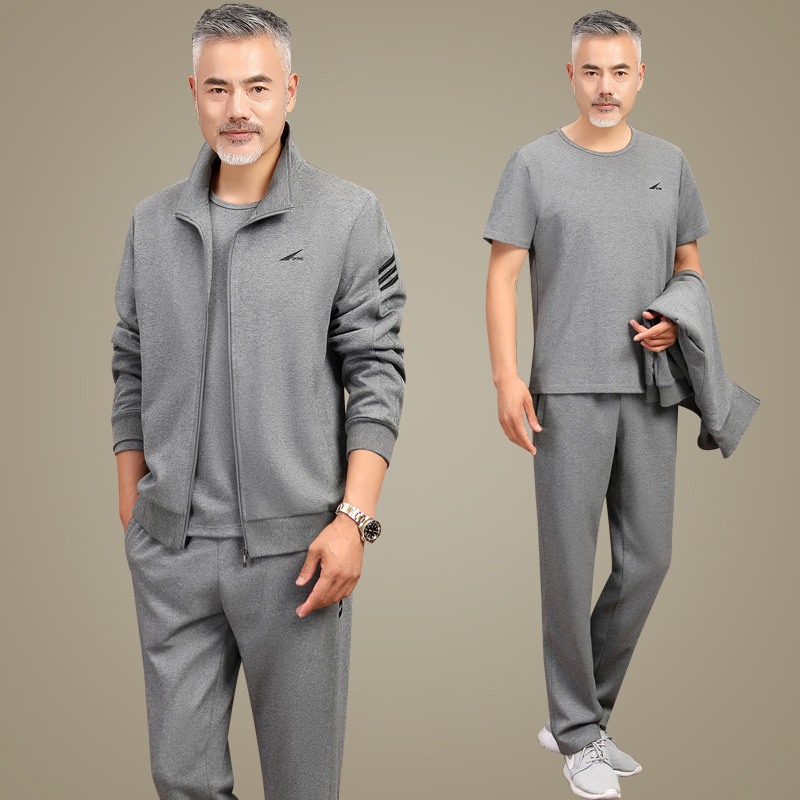 中高年スポーツスーツ男性春秋タイプカジュアルお父さんコート中年服秋ビッグサイズ3点セット|undefined