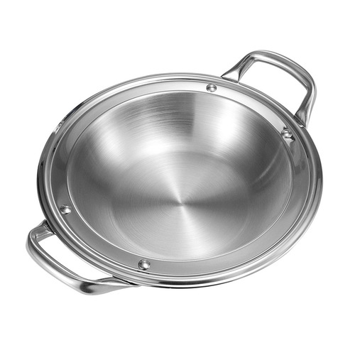 Thickened stainless steel dry pot pan wide edge small hot pot commercial dry pot bar tripod alcohol stove dry pot basin shallow pot