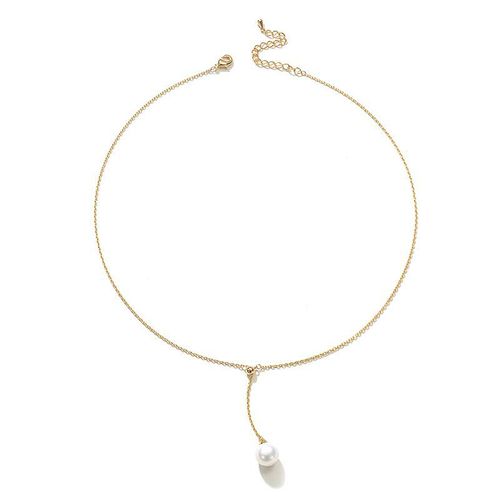 Tasaki Style Copper Plated 18K Real Gold Adjustable Y-Pearl Necklace for Korean Women, Neck Accessory, Choker