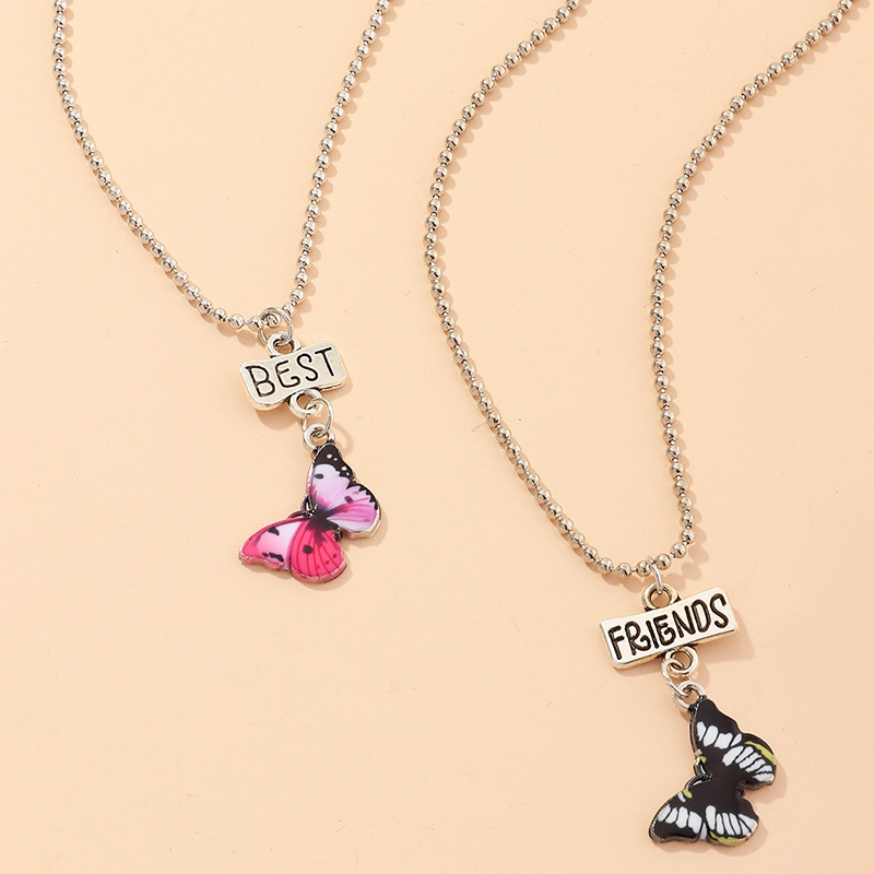 Fashion Color Butterfly Necklace Girls Alloy Drip Oil Color Hip Hop Clavicle Chain Wholesale display picture 9