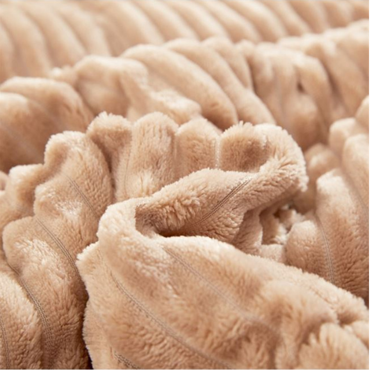 抽条子法兰绒针织经编全涤单面水貂绒法莱绒竖抽条子法兰绒布面料