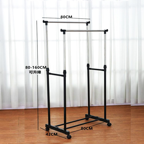 Double Rod Clothes Rack, Portable Clothes Drying Rack, Simple Hanger, Telescopic Floor Drying Rack