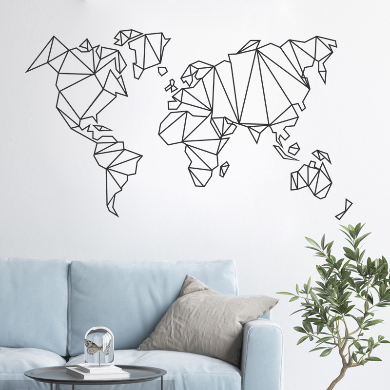 New Simple Pure Black Geometric Lines Seven Continents Wall Stickers display picture 7