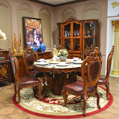 Manufactor Direct selling European style round table solid wood villa luxury table To fake something antique Deep color villa high-grade rotate turntable