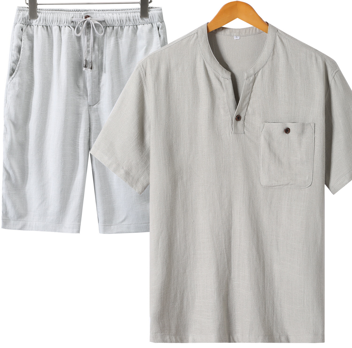 夏季2021新款 亚麻宽松短袖短裤套装 轻薄透气舒适男士休闲套装|ms