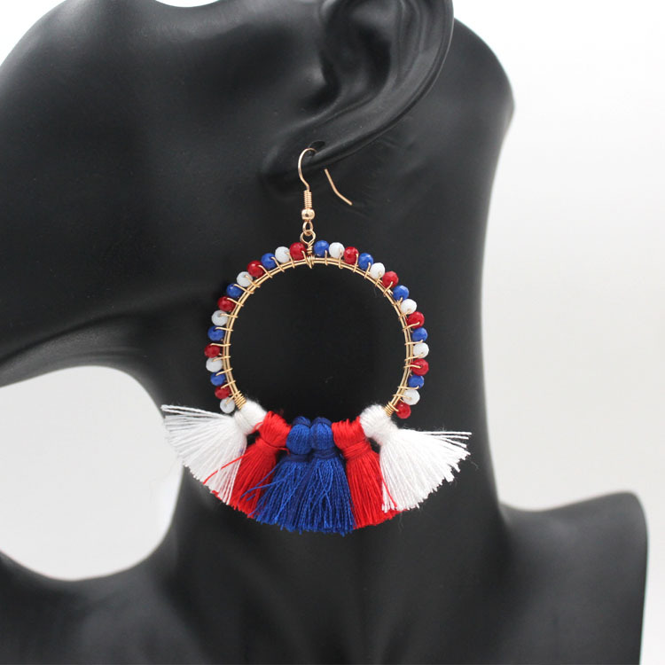 歐美風(fēng)流蘇耳環(huán)美國獨(dú)立日流蘇耳飾美國國旗耳環(huán)義烏飾品批發(fā)