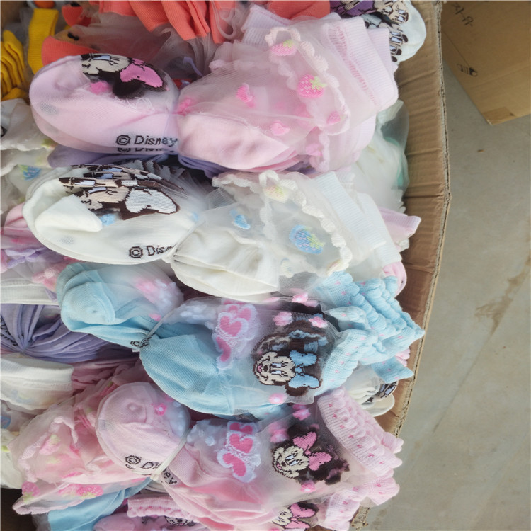 夏季网眼卡通棉加水晶丝拼接童袜透气薄款外贸尾单便宜批发