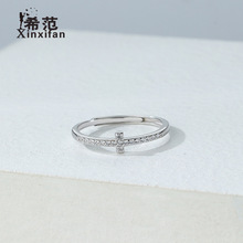 呛口小辣椒同款925纯银T字满钻戒指女窄版十字架指环网红小众手饰