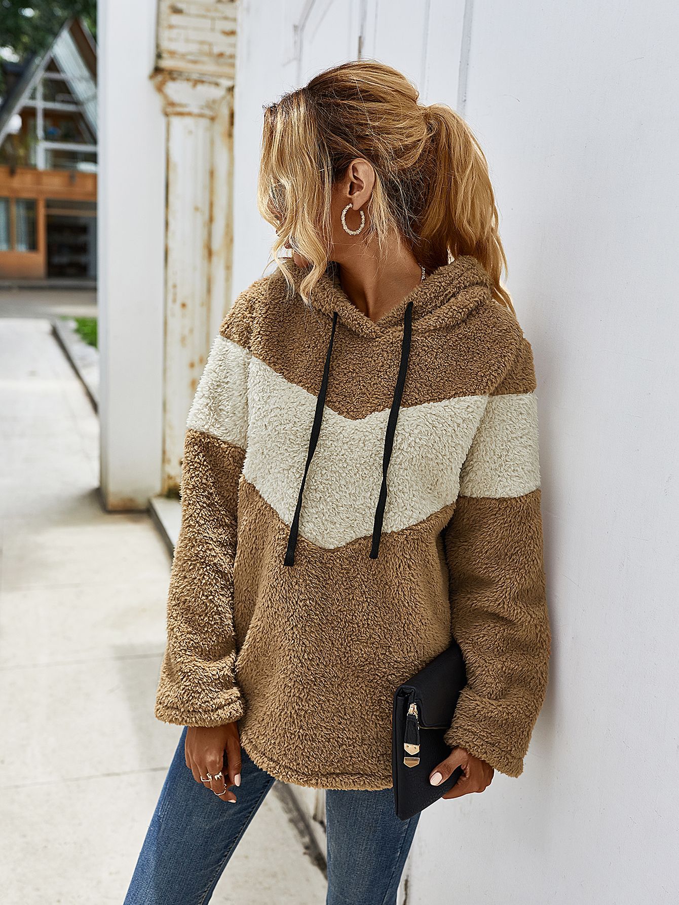 hooded color-blocking thickened warmth sweater  NSDY18485