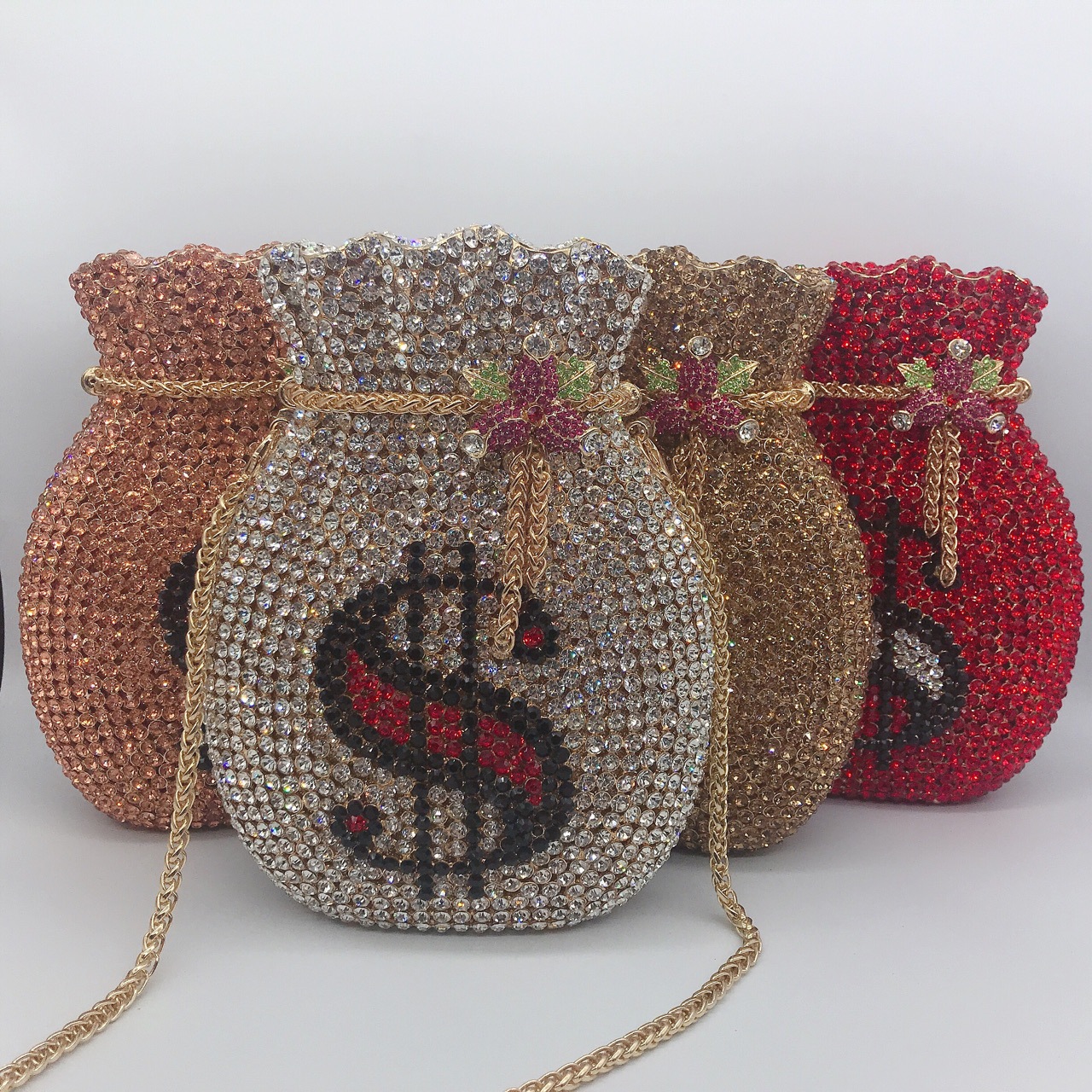 Túi clutch dạ hội đính kim cương nữ xách tay đeo vai dây xích — Đế Vàng Kim Cương chi tiết 10