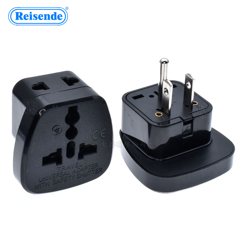 美标3脚带安全门一拖二转换插头插座SSI-5多国万能旅行一圆二扁脚