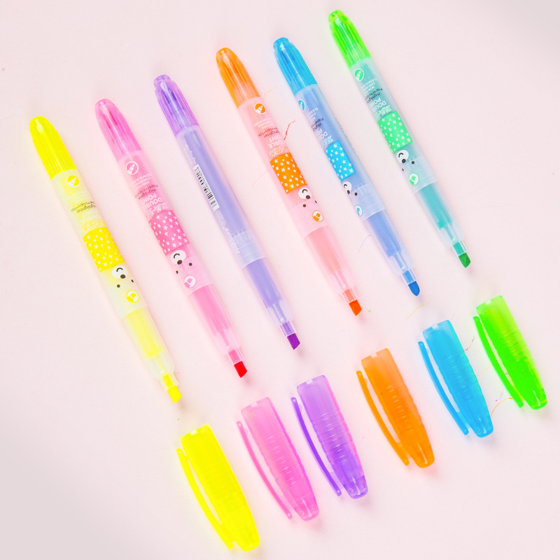 H2235 tapa-tirando de gran capacidad resaltador mano cuenta esmerilado tubo de color de la pluma 6 6 colores útiles escolares estudiante herramientas