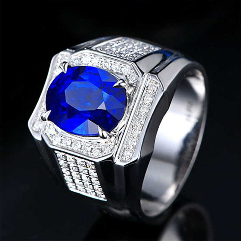 Sapphire diamond, ring with stone, platinum stone inlay, 18 carat white gold, diamond encrusted