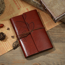 日韓復古創意皮面活頁本綁帶樹葉禮品筆記本A6手賬旅行日記本印制