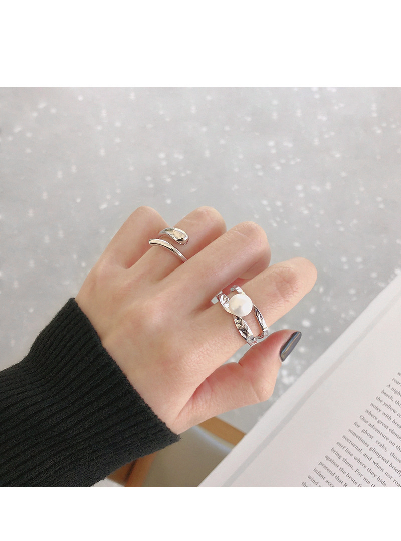 Fashion Solid Color Sterling Silver Open Ring Plating Inlay Pearl 925 Silver Rings