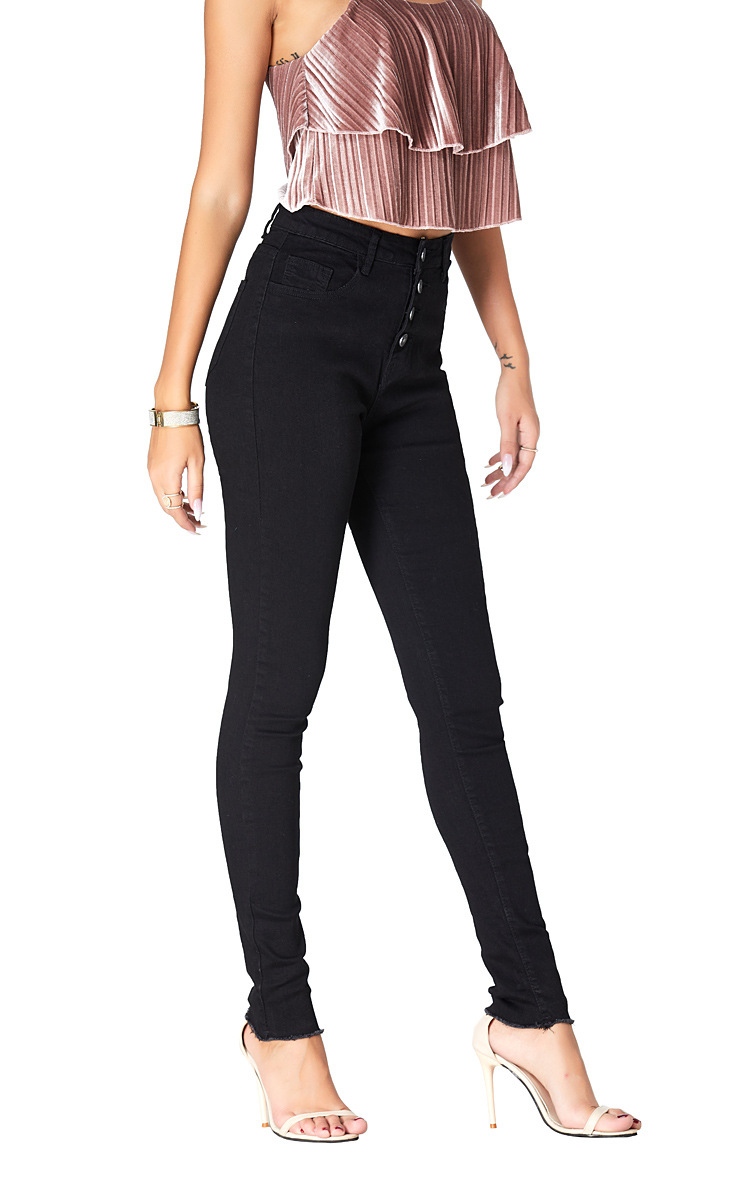 black high waist slim denim pants NSSY9877