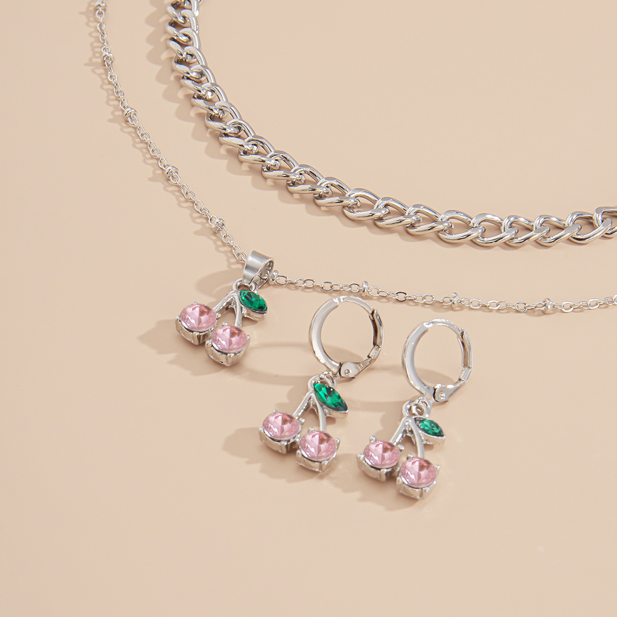 multi-layer tassel cherry earrings necklace set