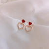 Red earrings heart shaped, fashionable silver needle, simple and elegant design, silver 925 sample, internet celebrity