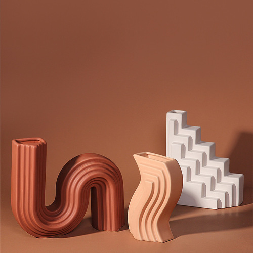 Modern Minimalist Nordic Ultra-minimalist Geometric S-shaped Ceramic Vase Vase Stand Sample Room Sales Office Soft Decoration