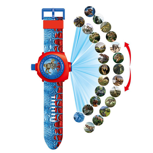 Children's cartoon electronic watch with 3D dinosaur 24-image projection, baby fun light-up toy, kindergarten gift