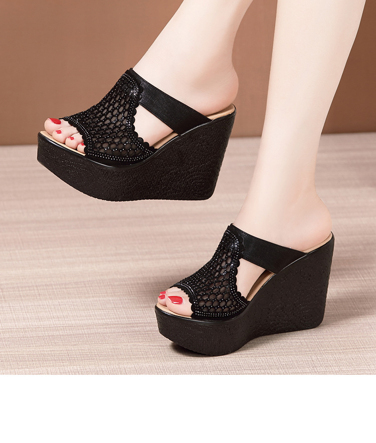 Dép cao gót siêu cao đế xuồng nữ hở mũi peep-toe, đế dày chống nước, size lớn, gót 11 cm — Màu vàng 11cm, Màu đen 11cm, Màu đen 8cm, Màu vàng 8cm chi tiết 14