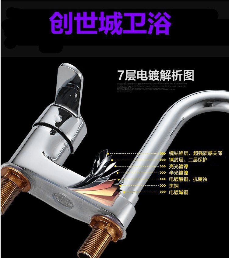 Brass washbasin, double-hole column basin, rotating faucet, bathroom for washing face and hair, cold and hot double-hole washbasin faucet undefined