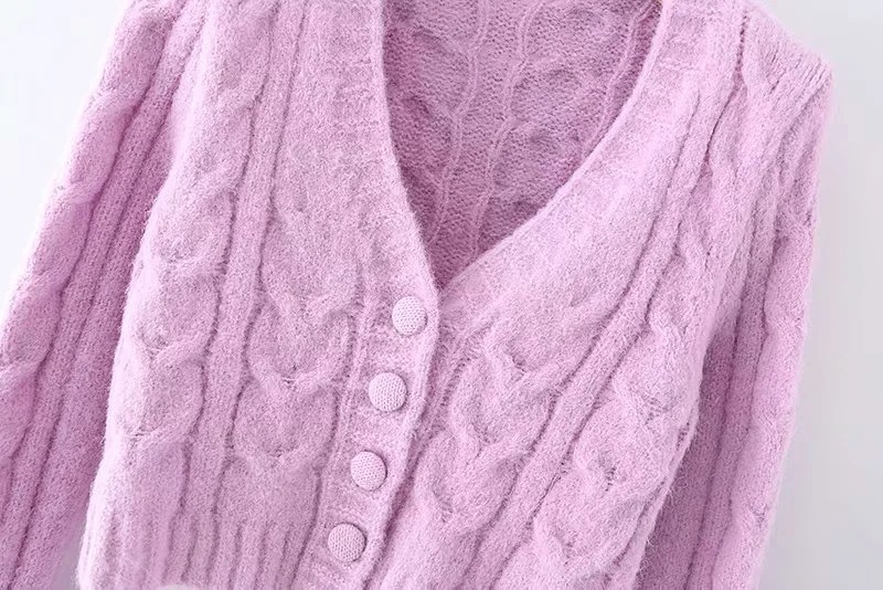 Pink Bag Buckle V-Neck Twist Knit Cardigan NSAC16247