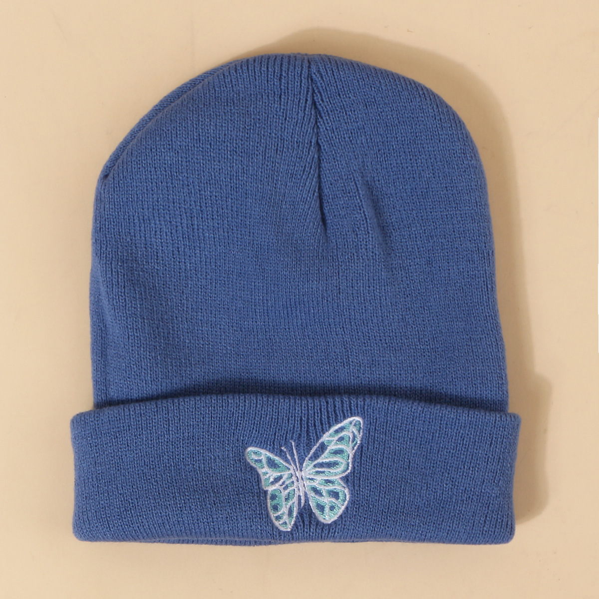 Hot Selling Fashion Pure Color Knitted Embroidery Butterfly Warm Woolen Hat Wholesale display picture 2