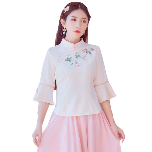 Chinese dress qipao blouses tops for women restoring ancient ways Women tang suit chinese dress retro blouse shirts embroidery qipao coat tea improved qipao 