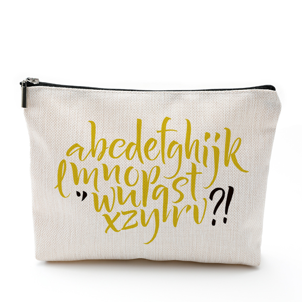 字母化妆包防水棉麻 拉链袋化妆品饰品收纳袋 旅行洗漱用品收纳包