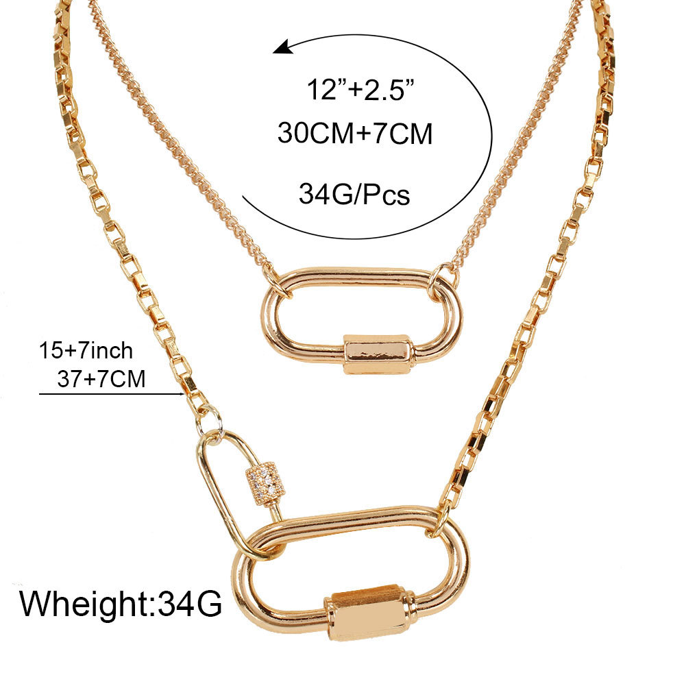 Fashion Simple Double-layer Carabiner Alloy Accessories Retro Geometric Pendant Necklace For Women display picture 1