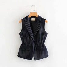 65MR-200502 欧美女装批发2020夏季新款气质收腰短款西装条纹马甲