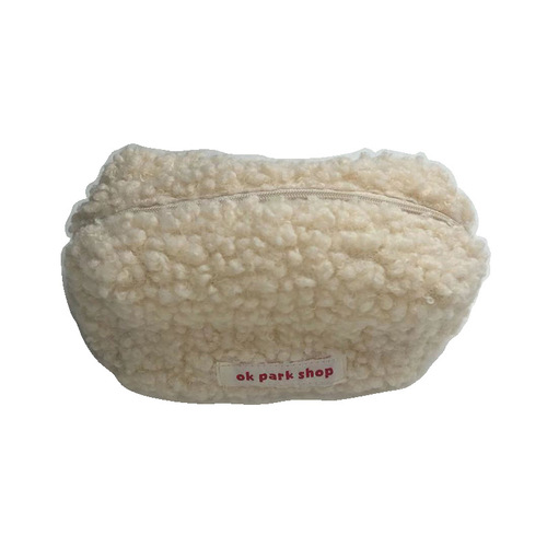 Fleece Makeup Bag Korean Style Fashion Simple Lamb Fur Pen Bag Large Capacity Zero Wallet Stationery Bag Storage Bag Square