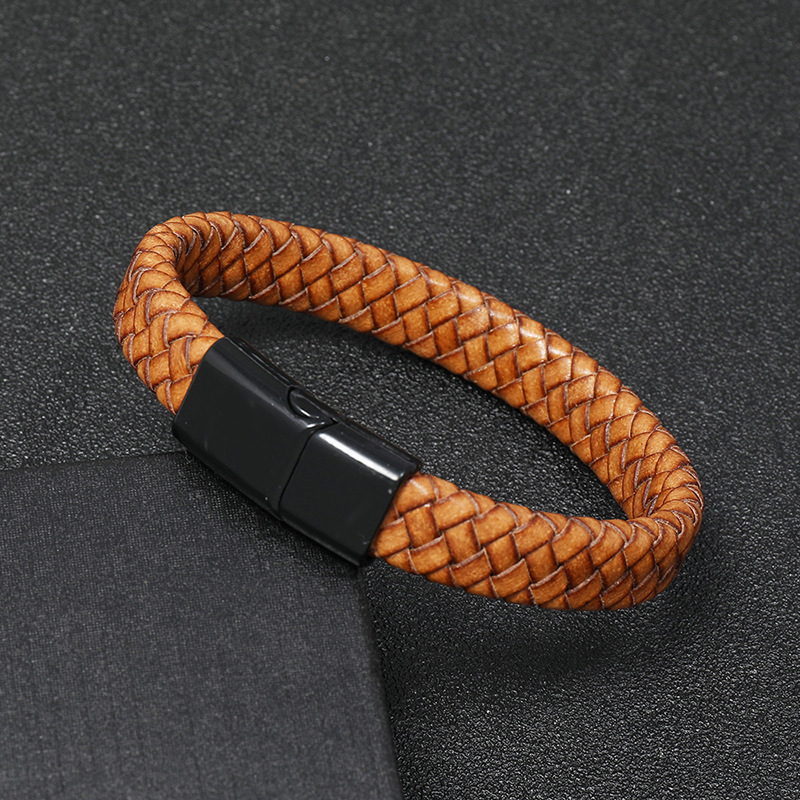 retro woven magnet buckle simple hip-hop imitation leather bracelet