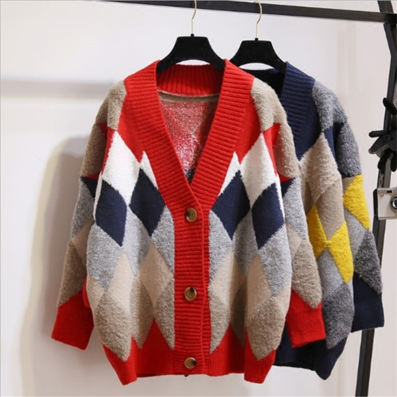 Cross-border Autumn and Winter New Coat Korean Style Loose Knitwear Women's Lazy Wind-wool Collar Cardigan Top Trendy Cross-border Autumn and Winter New Coat Korean Style Loose Knitwear Women's Lazy Wind-wool Collar Cardigan Top Trendy